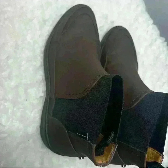 Jack Erwin Brown Rubberized Calf Leather Ankle Chelsea Boots . - Picture 3 of 9